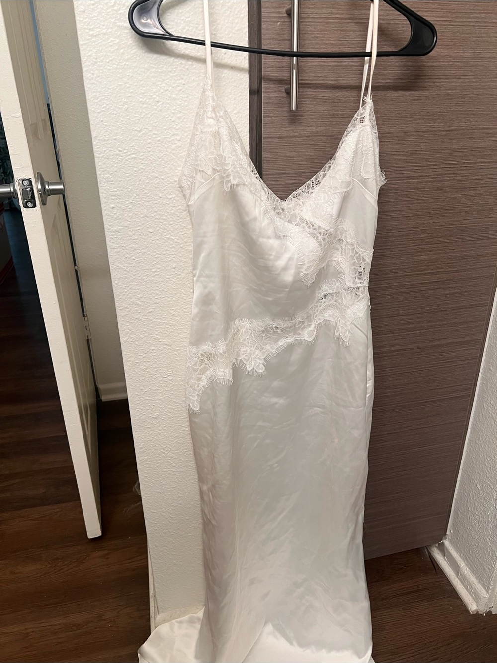Peppermayo White Satin Lace-Trim Slip Dress